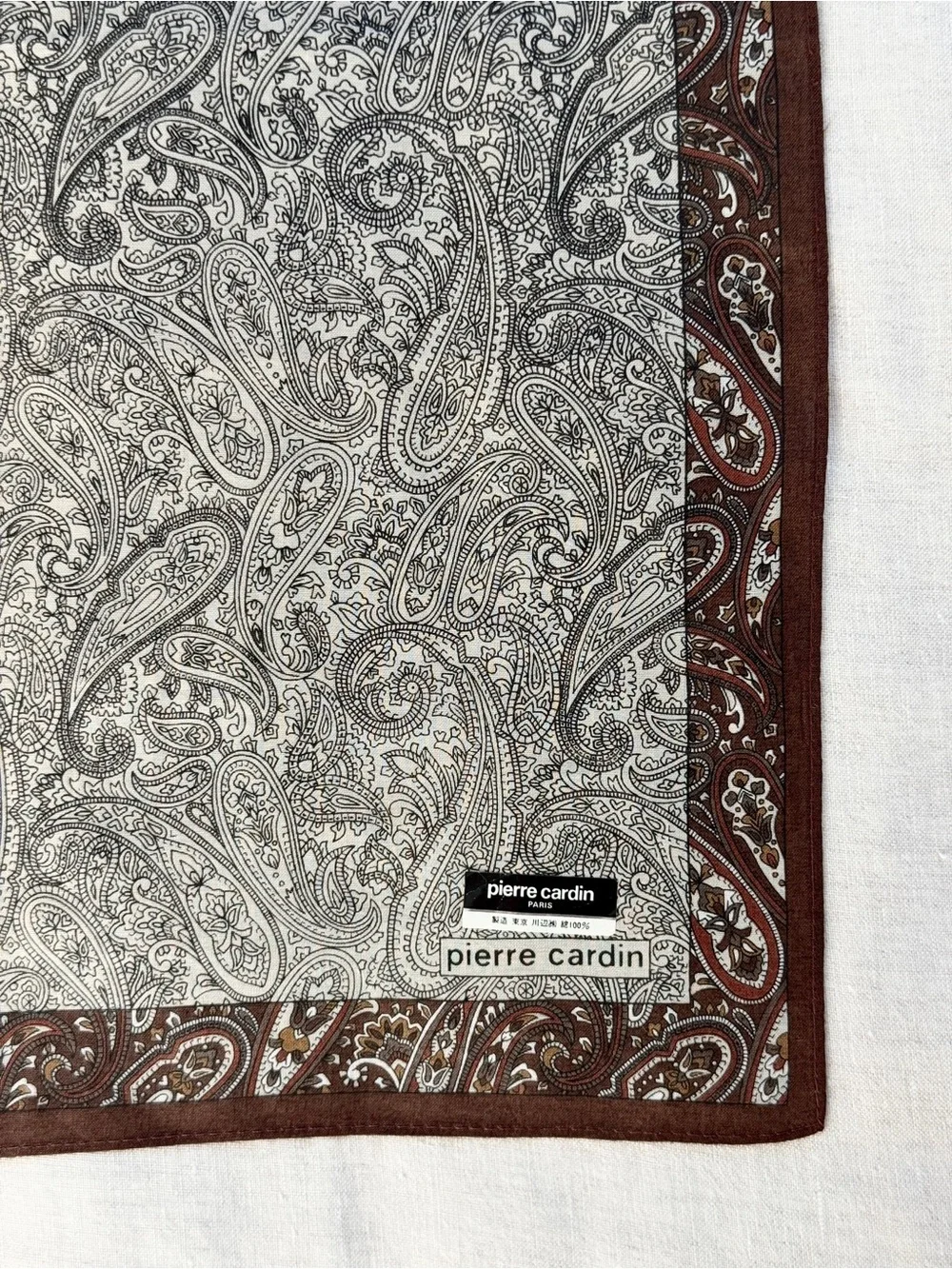 Vintage Pierre Cardin Brown Paisley Cotton Bandana Head Scarf Made in Japan